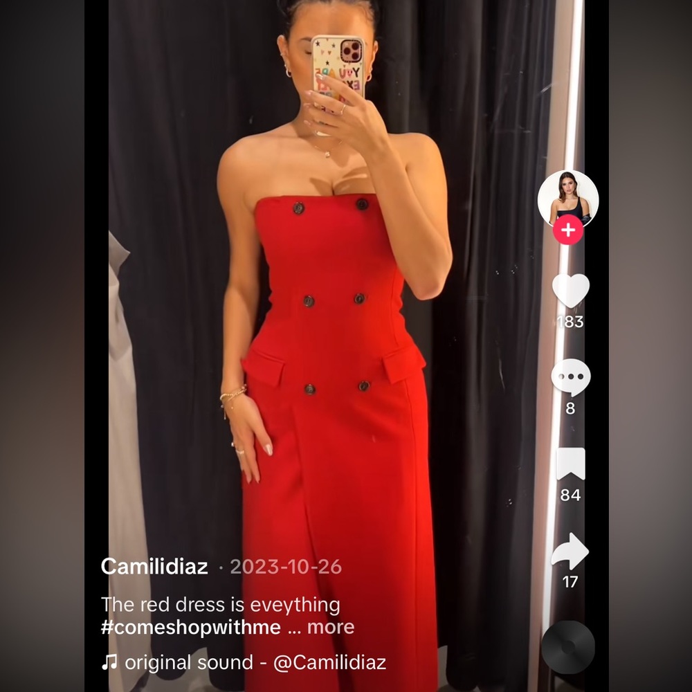 ZARA RED strapless pocket dress